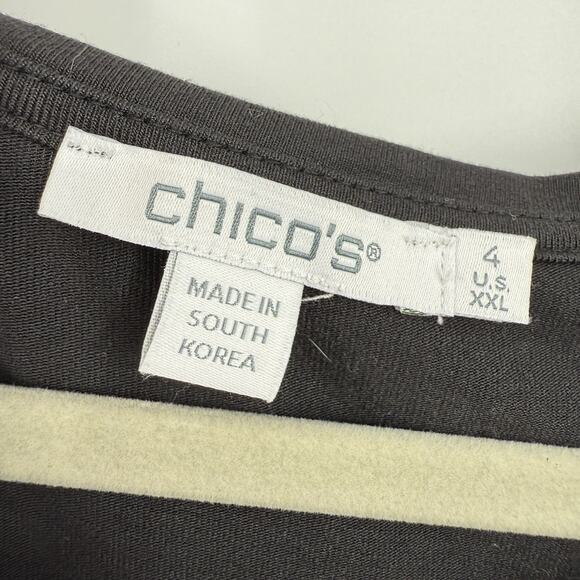 Chicos 4 Tie Front Silky T-shirt Top size XXL Bold Floral 3/4 Sleeve Artsy Boxy - Picture 6 of 7